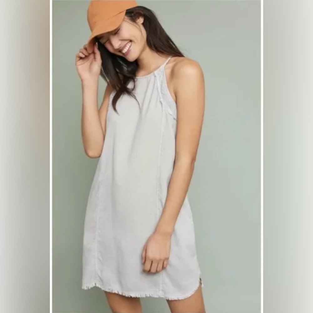 Anthropologie Cloth & Stone rustic burnt orange Fringed Hem Halter Dress xsmall